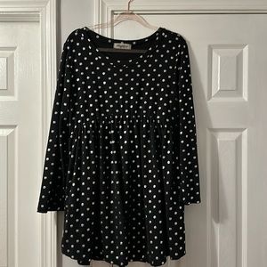 Black and Silver Polka Dot Babydoll Dress with Pockets